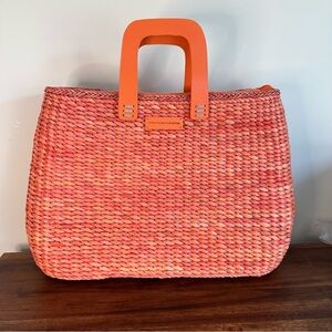 United Colors Of Benetton Orange Woven Tote Bag. Pre-loved. Perfect for beach.